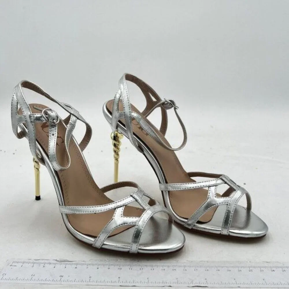 Silver Women's Spiral High Heels Slip On Strappy Cut Open Toe Sandals Dress Shoe